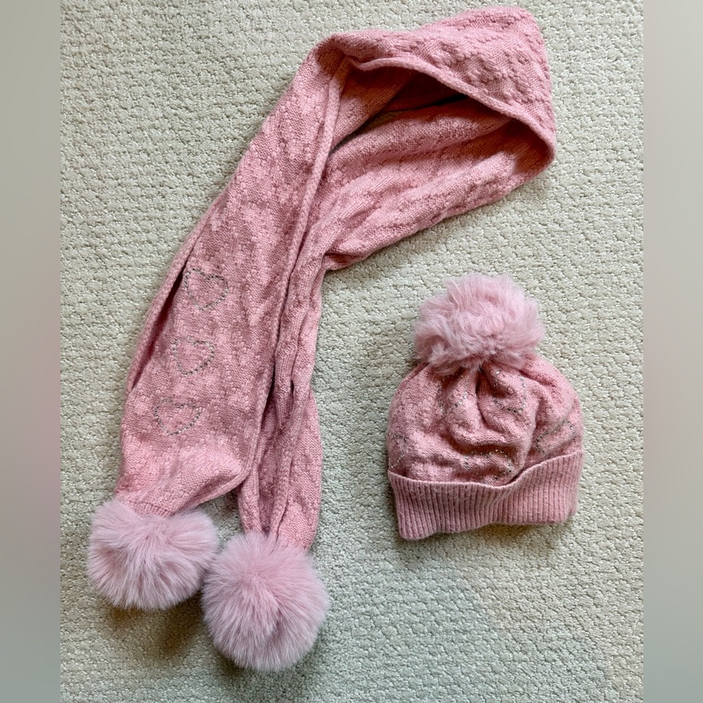 Cozy Baby Girl Pink Knit Hat and Scarf Set